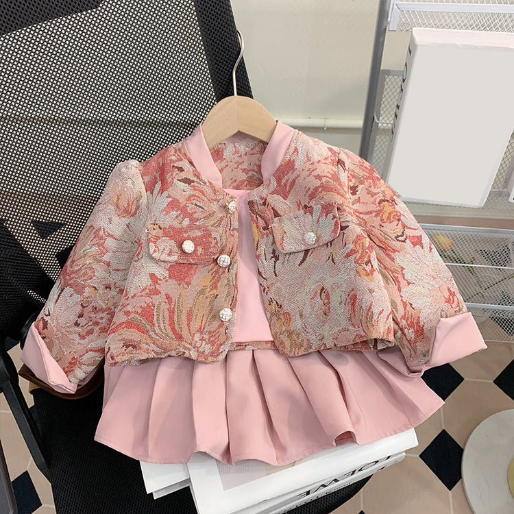 Cute Baby Girl Floral Pleated Skirt Suit