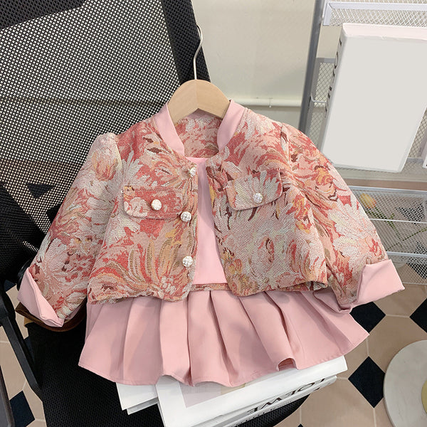 Cute Baby Girl Floral Pleated Skirt Suit