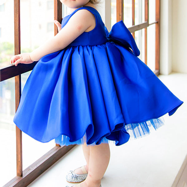 Toddler Prom Dress Girl Blue Sleeveless Party Bow Puffy Princess Dress