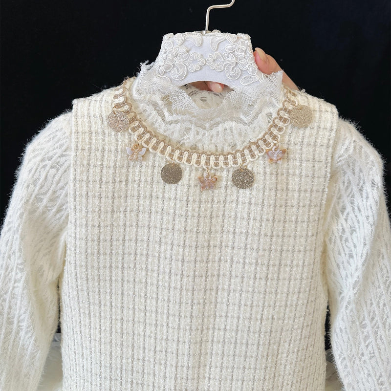 Girls' Cute Autumn Birthday Dress Bottoming Shirt Two-piece Set