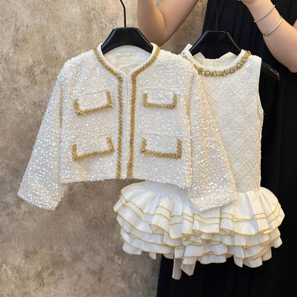 Girls' Autumn New Coat Princess Dress Two-piece Set