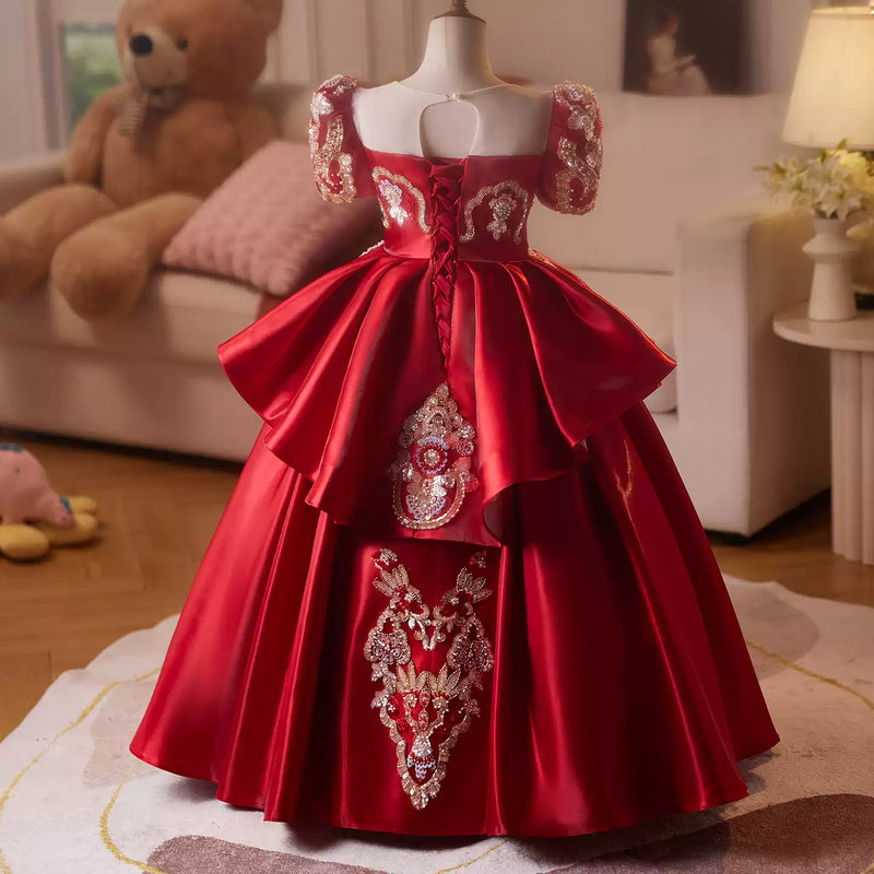 Girls Christmas Red Dress Children's Birthday Princess Dress Flower Girl Dress