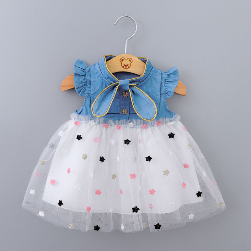 Baby Girl Denim Butterfly Sleeve Dress