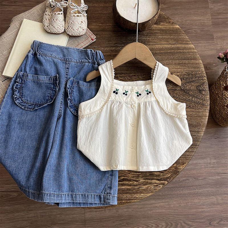 Baby Girl Summer Wide Leg Pants Children's Vest Pants Two Piece Set