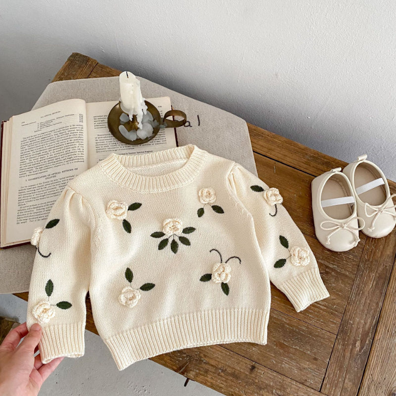Cute Baby Girl Flower Embroidered Sweater