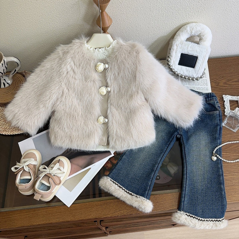 Girls' Winter Warm Faux Fur Vintage Coat