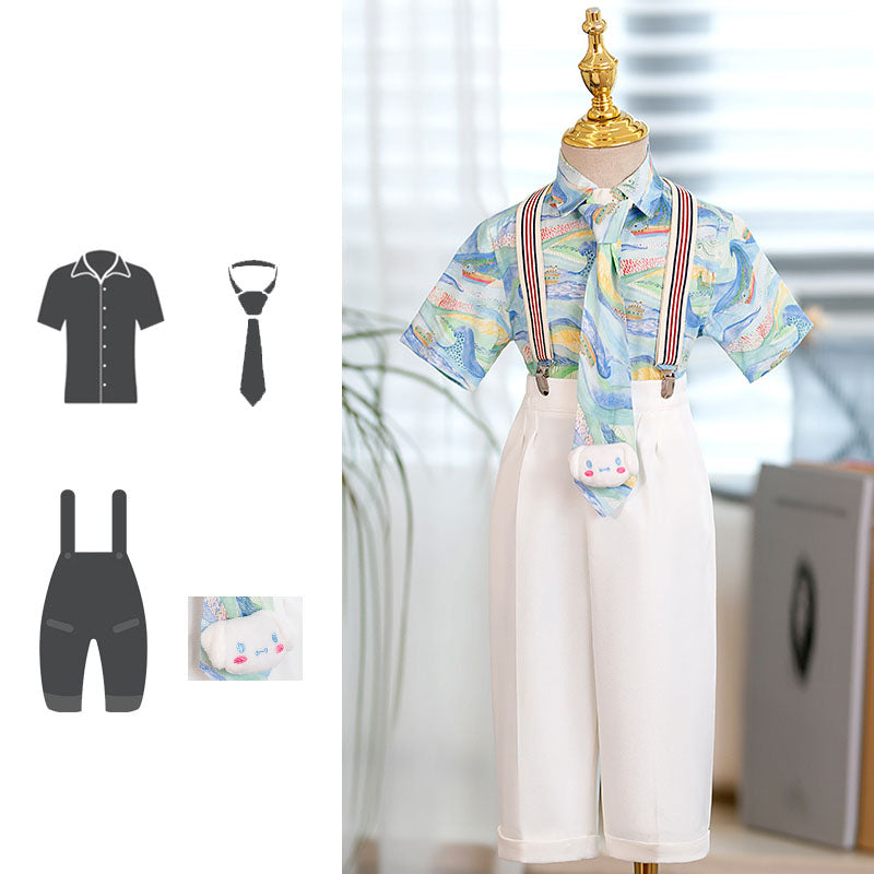 Boy Summer Baby Flower Shirt Overalls British Suit Set