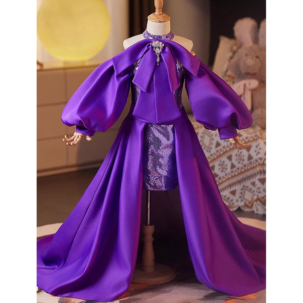 Purple Girls Prom Dress Children Birthday Princess Dress