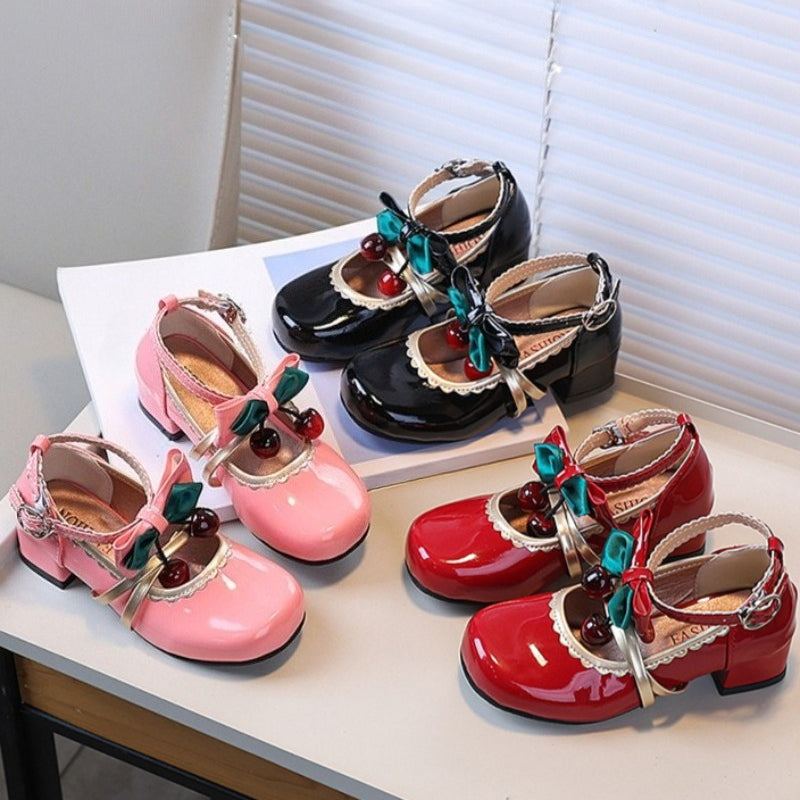 Girls' Chunky Heel Round Toe Bow Princess Shoes