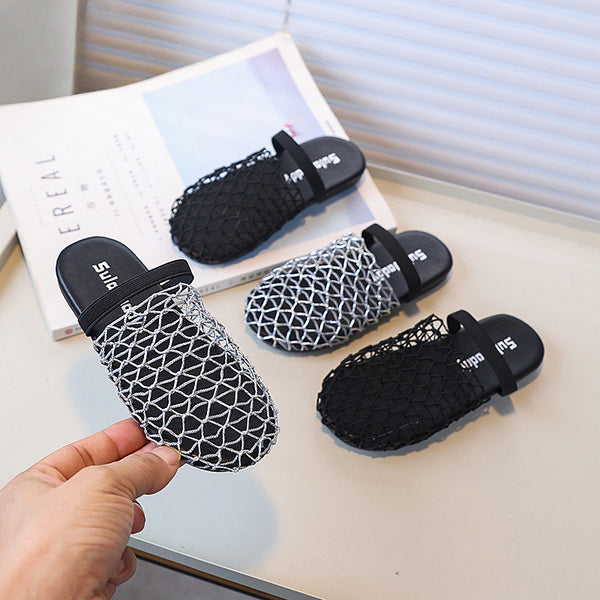 Girls Cute Mesh Woven Toe Flat Slippers