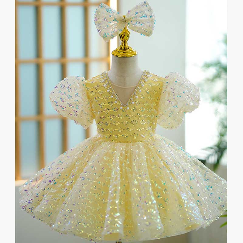 Toddler Girl Birthday Pageant Performance Sequin Mesh Fluffy Princess Dress