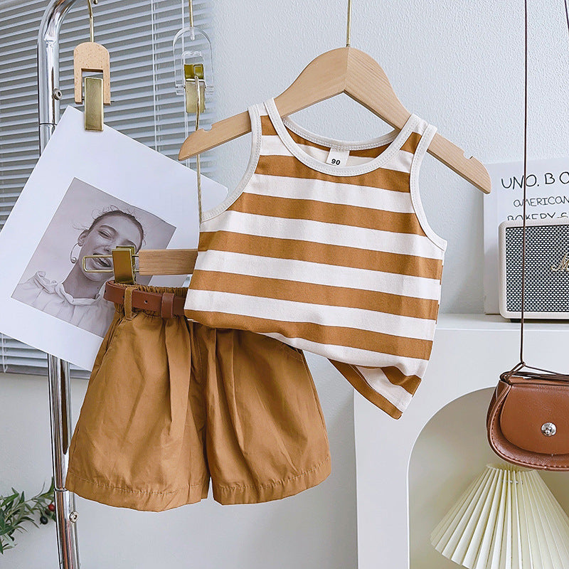 Cute Baby Girl Striped Camisole Shorts Two-piece Set