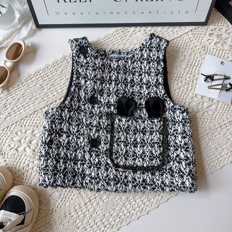 Girls' New Vest Bottoming Shirt and Wide-leg Pants Three-piece Set