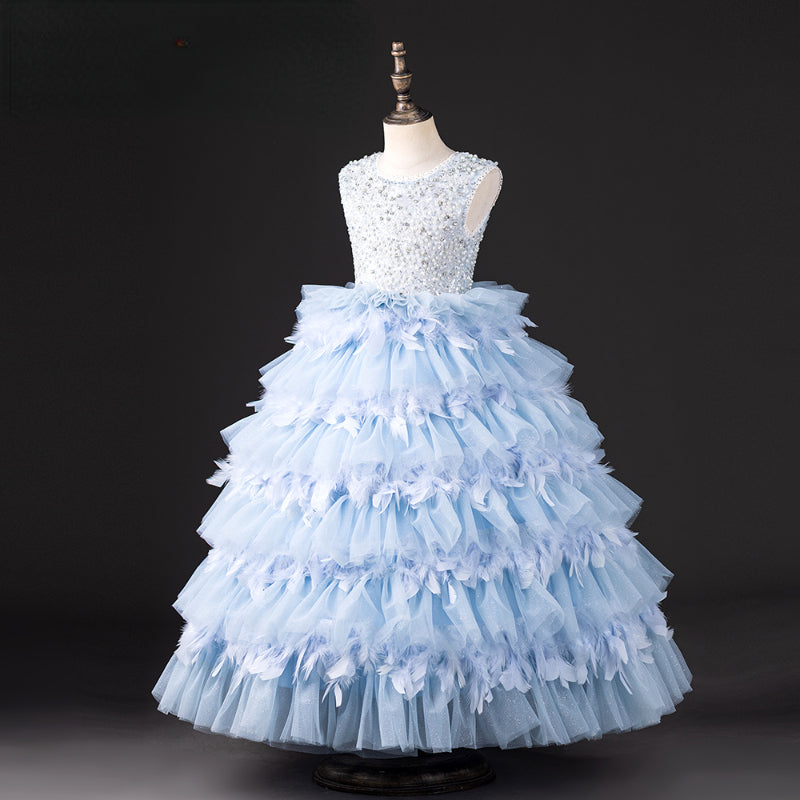 Girls Princess Blue Birthday Dress Toddler Prom Dress