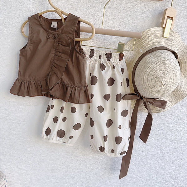 Baby Girl Sleeveless Babydoll Shirt Wide Leg Pants Two Piece Set