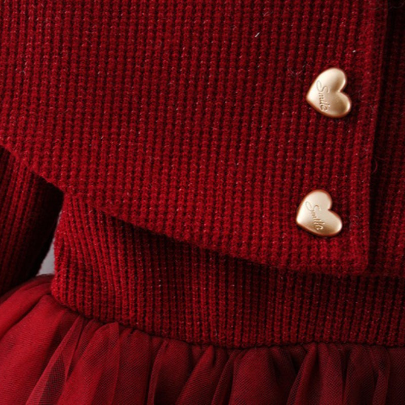 Girls' Winter Shawl Collar Tulle Princess Dress