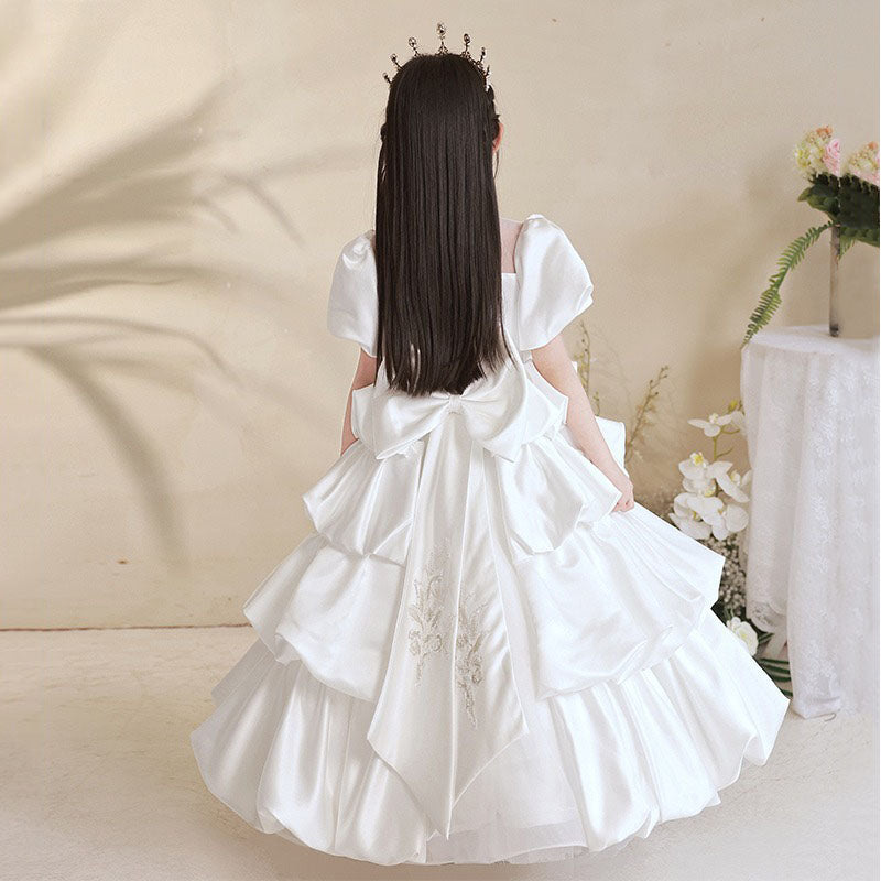 Girls Wedding Birthday Party Splicing Bowknot Princess Dress