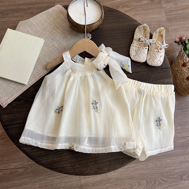Girls Summer Suit Children's Suspender Shorts Two-piece Suit