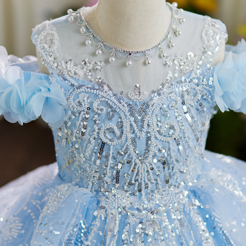 Girls Prom Dress Flower Girl Blue Princess Dress Girls Birthday Dress