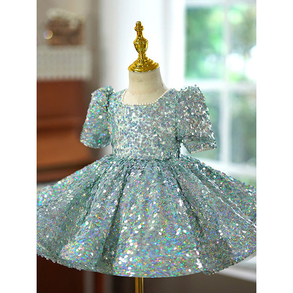 Elegant Baby Green Sequin Beauty Pageant Dress Toddler Birthday Dress