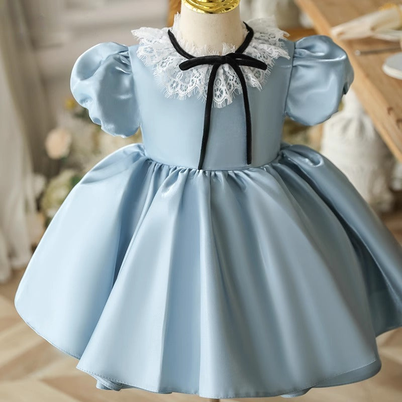 Baby Girl Blue Dress Children's Birthday Princess Dress Flower Girl Puffy Dress