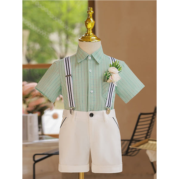 Boys Plaid Short Sleeve Suit with Summer Shorts