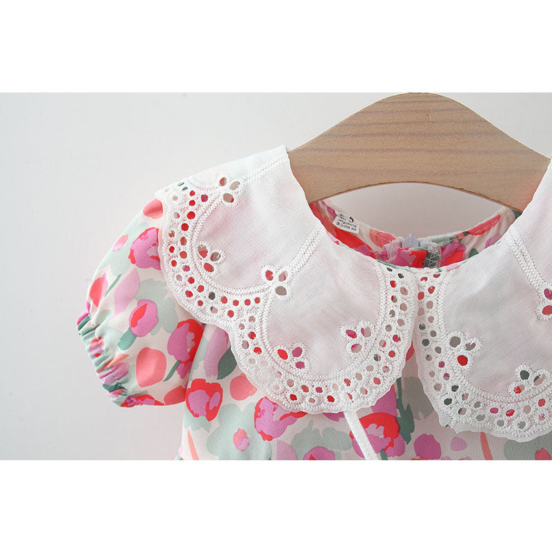 Baby Girl Floral-print Doll-neck Cutout Dress