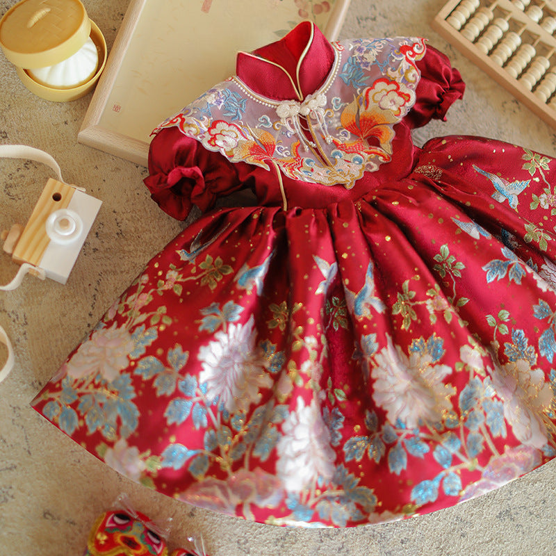 Girls Red Birthday Dress Baby Girl Cheongsam Princess Dress