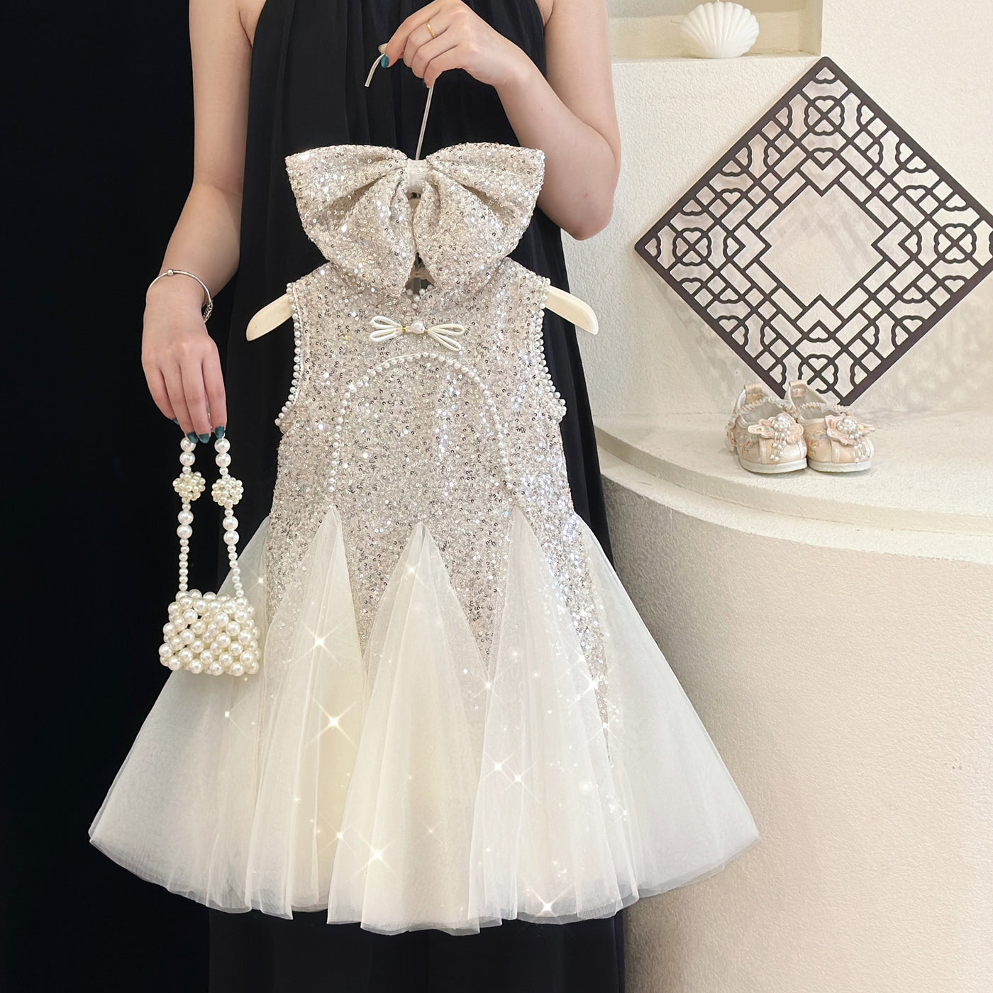 white glitter birthday dress Marbella Sequin Embellished Scoop Neck Mini Dress White