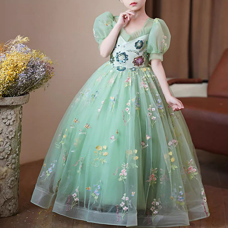 Elegant Baby Green Sequined Mesh Puffy Party Princess Dress Little Girl Dresses Elegant Baby Green Sequined Mesh Puffy Party Princess Dress Little Girl Dresses