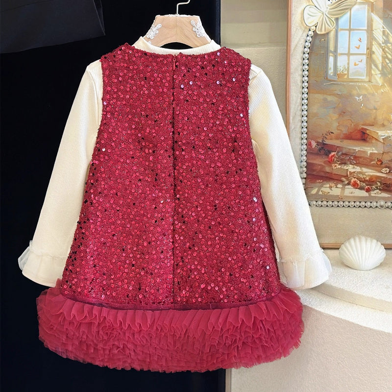 Girls' New Autumn Cute Birthday Dress Bottoming Shirt Two-piece Set