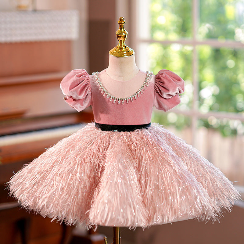 Pink Fluffy Princess Birthday Dress with Beads marryshe Pink Fluffy Princess Birthday Dress with Beads marryshe