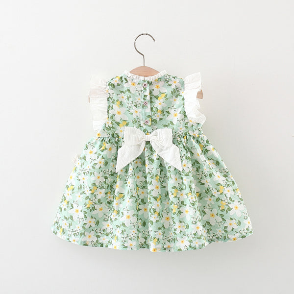 Baby Girl Cute Little Floral Flying Sleeve Bow Dress
