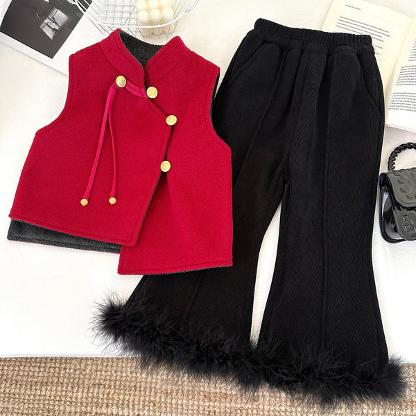 Girls' Winter New Year Fleece Vest and Trousers