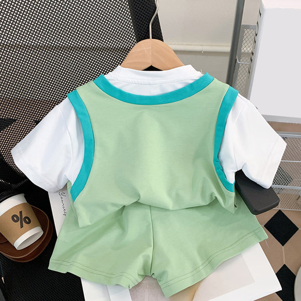 Cute Baby Girl Fake Two-piece Short-sleeved Top and Shorts Two-piece Set