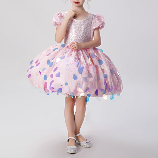 Elegant Baby Girls Perform Pink Sequined Tutu Skirt Toddler Choir Perform Dance Skirt