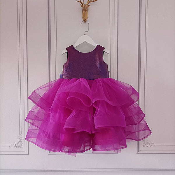Children's Glitter Rose Red Backless Dress Princess Dress