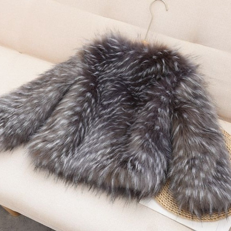 Children's Warm Round Neck Faux Fur Coat