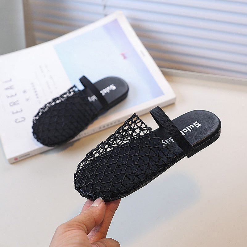 Girls Cute Mesh Woven Toe Flat Slippers
