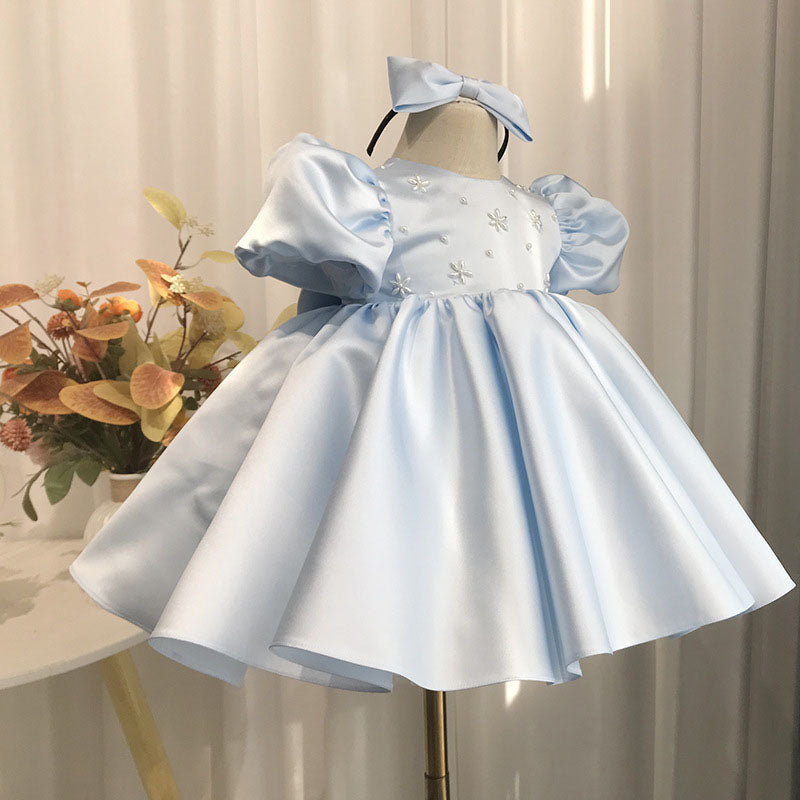 Toddler Prom Dress Girl Baptism Communion Dress Satin Puffy Princess Dress