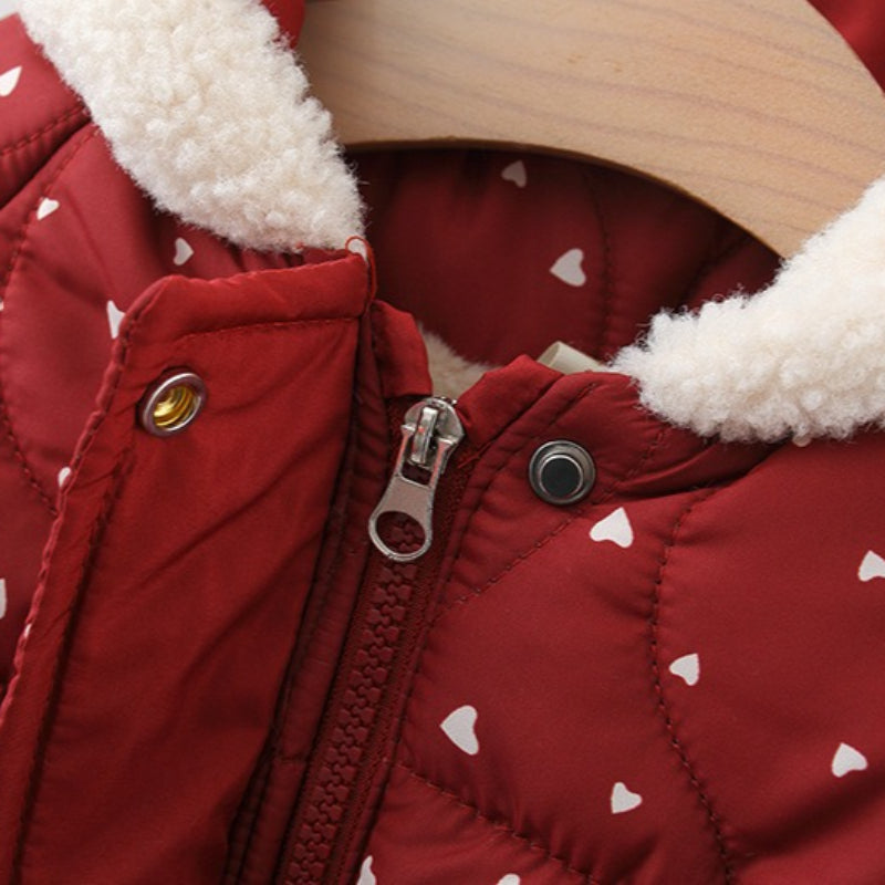 Winter Girls' Heart-shaped Hooded Cotton Coat
