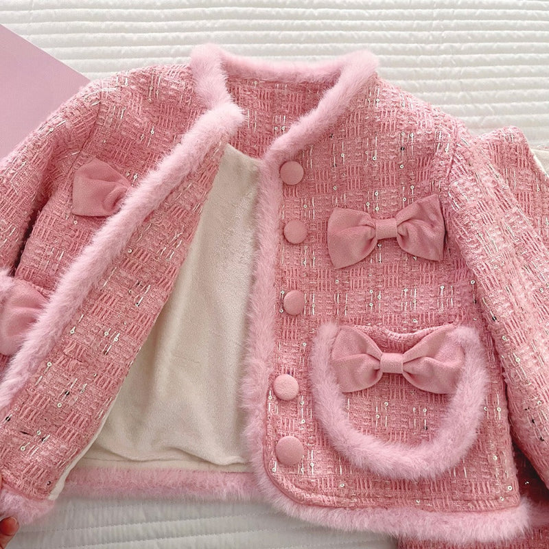 Girls New Winter Coat Vest Dress Two-piece Set