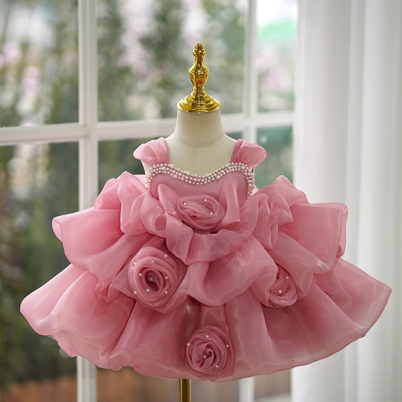Elegant Baby Girls Pink Flower Girl One-year-old Princess Toddler