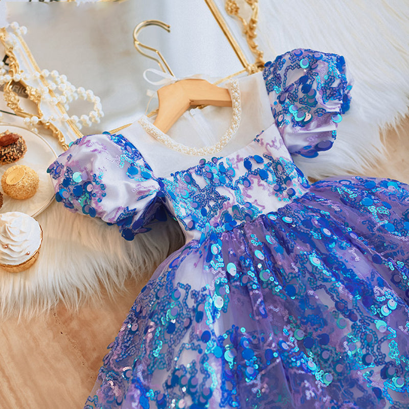 Toddler Ball Gowns Girl Fluffy Dress Blue Sequins Party Communion Princess Dress