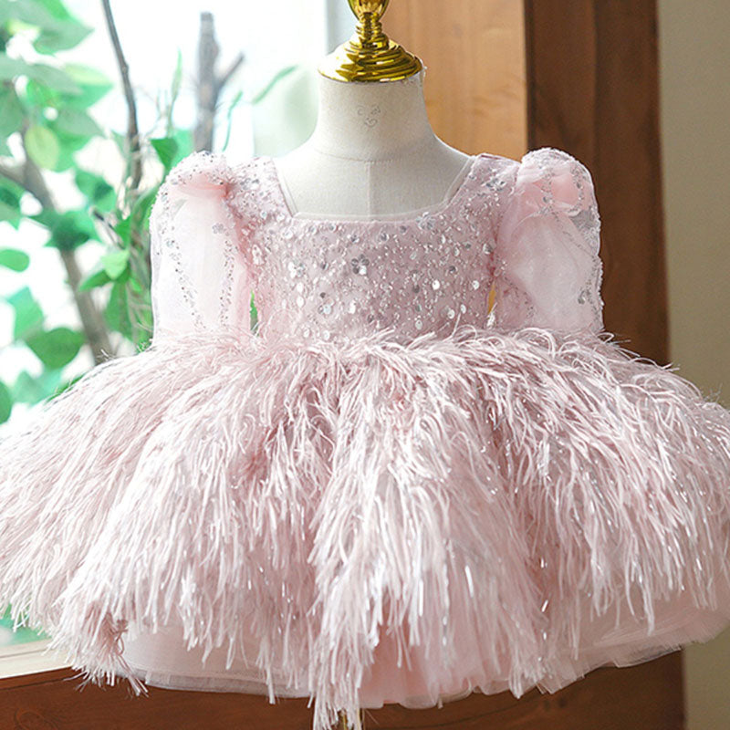 Toddler Ball Gowns Little Girl Pageant Communion Sequin Tassel Bright Silk Princess Dress