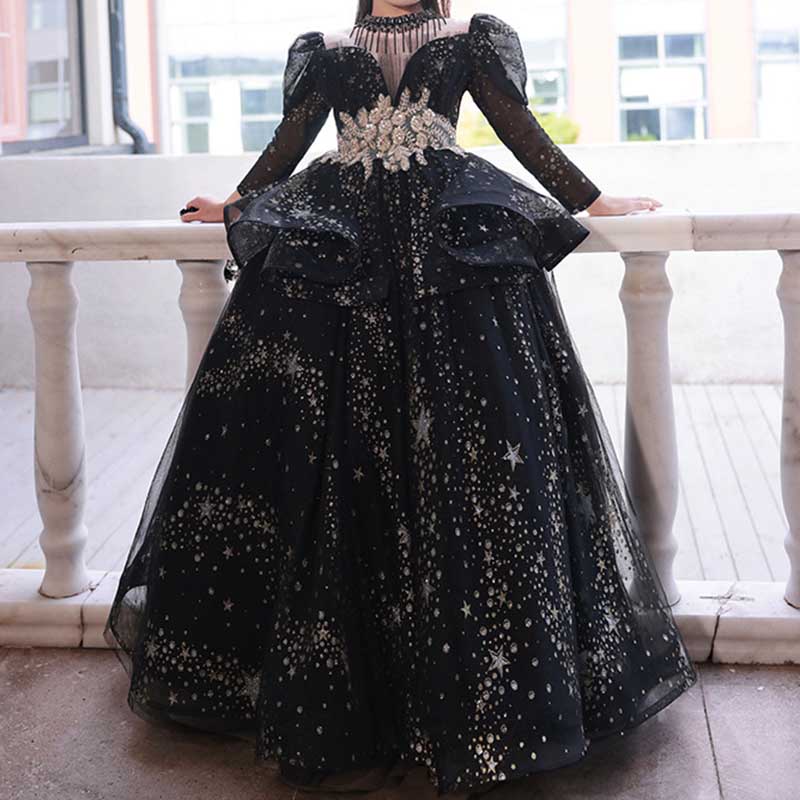 Girls Birthday Sequin Dress Children Party Puff Princess Dress