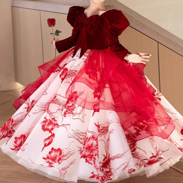 Girls' Birthday Dress Girls' Red Christmas Dress Children's Ball Dress