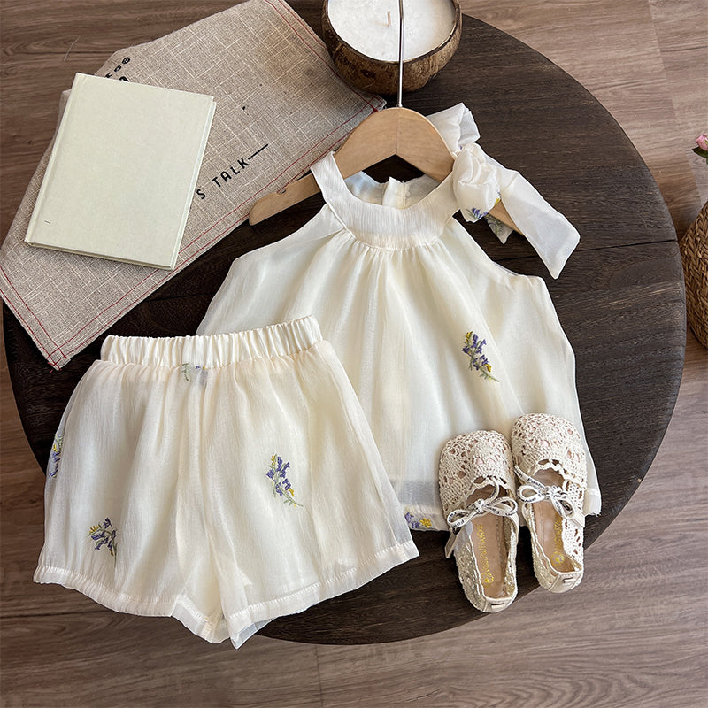 Girls Summer Suit Children's Suspender Shorts Two-piece Suit