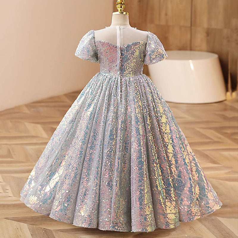 Elegant Baby Girls Puff Sleeve Princess Puff Maxi Dress Toddler Flower Girl Dress