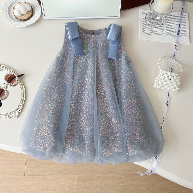 Summer New Girls Sleeveless Sequined Mesh Princess Dress